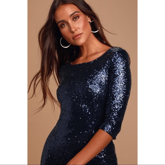 NWT Lulu’s Delightful Ways Navy Blue Sequin Dress - Picture 3 of 11